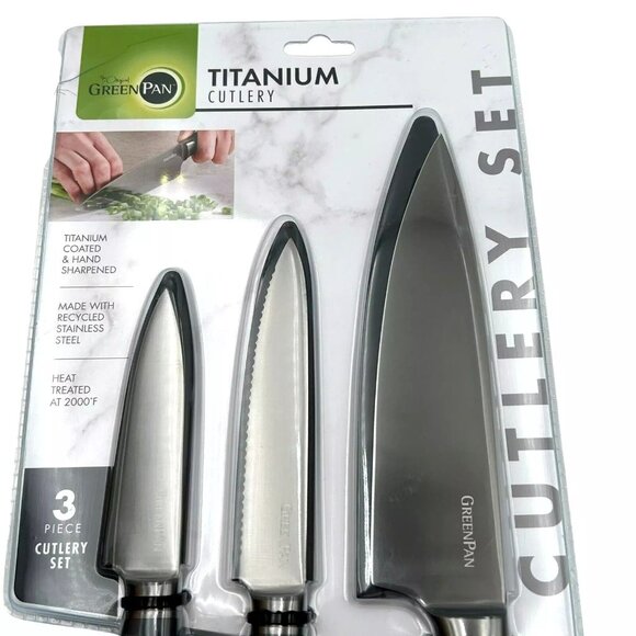 GreenPan 3pc Titanium Starter Cutlery Set Eco-Friendly Heat Treated Slip-Resist - Picture 2 of 12